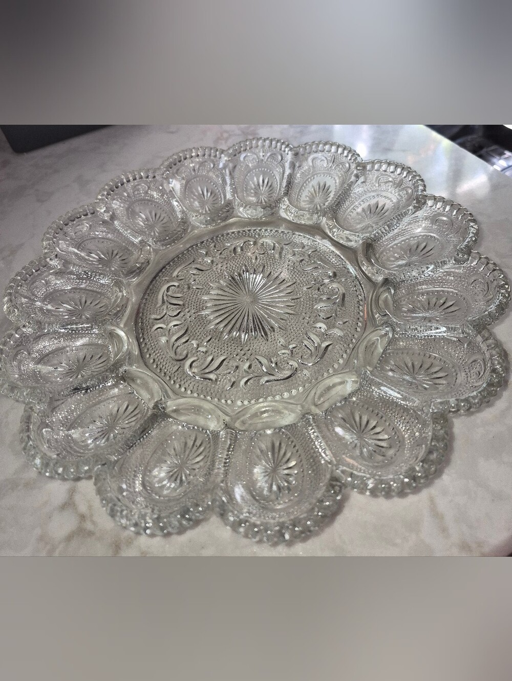 Vintage Clear Pressed Glass Deviled Egg/Oyster Serving Plate - Picture 4 of 7